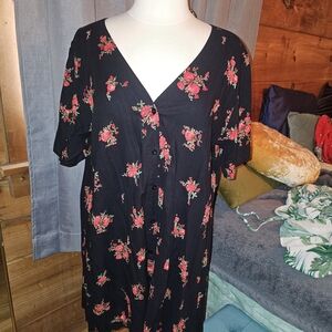 Motel Rocks Black Dress with Red Floral Accents